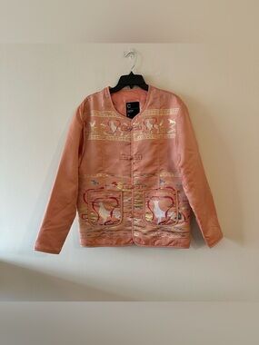 CLOT Streetwear Chinese Mandarin Collar Asian Button Pink Embroidered Jacket M